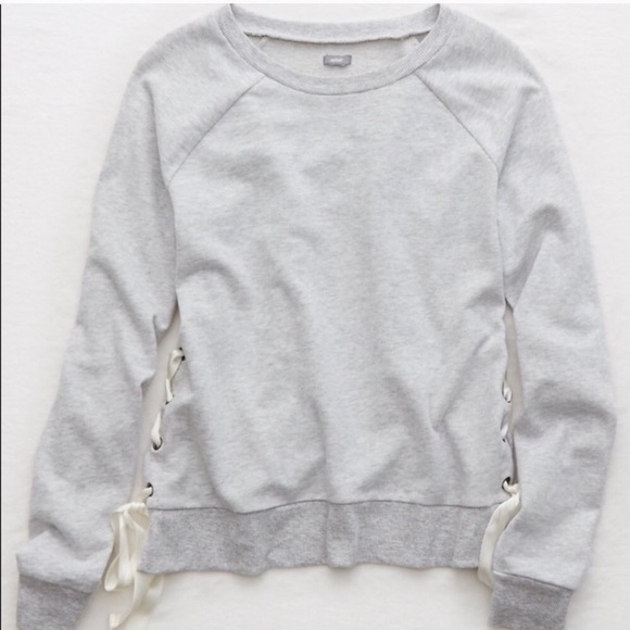 NEW Aerie Lace Up Side Tie Ribbon Sweatshirt - Picture 3 of 6